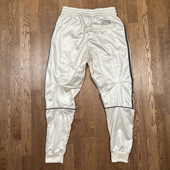 Adidas Chile 20 Wet Look White Ivory Brown Striped Satin Track Pants Mens Small - Picture 2 of 12